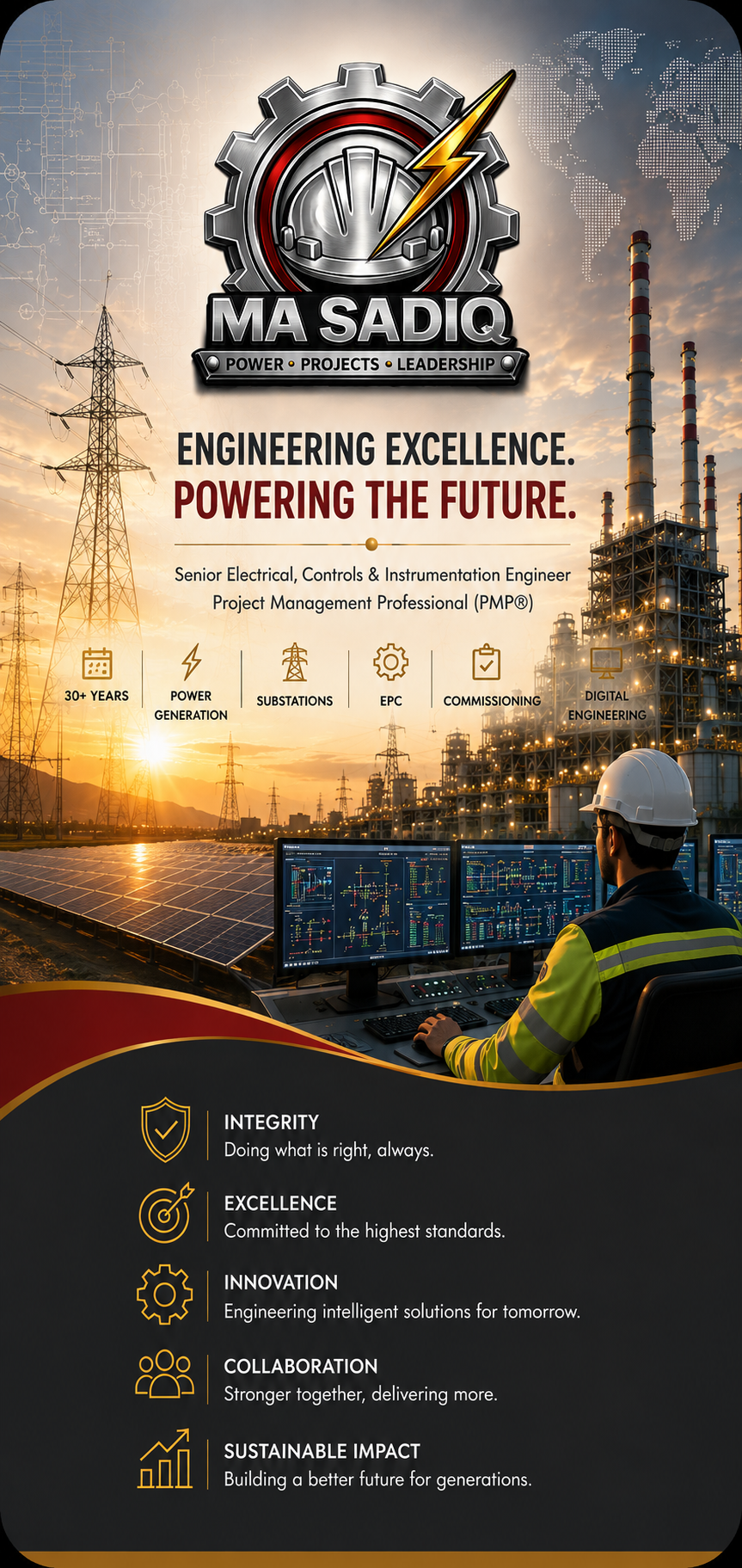 MA SADIQ — Engineering Excellence. Powering the Future. Senior Electrical, Controls & Instrumentation Engineer, Project Management Professional (PMP®).